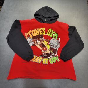 Vintage Looney Tunes Shirt Mens L Red Hooded Long Sleeve Beef It Up